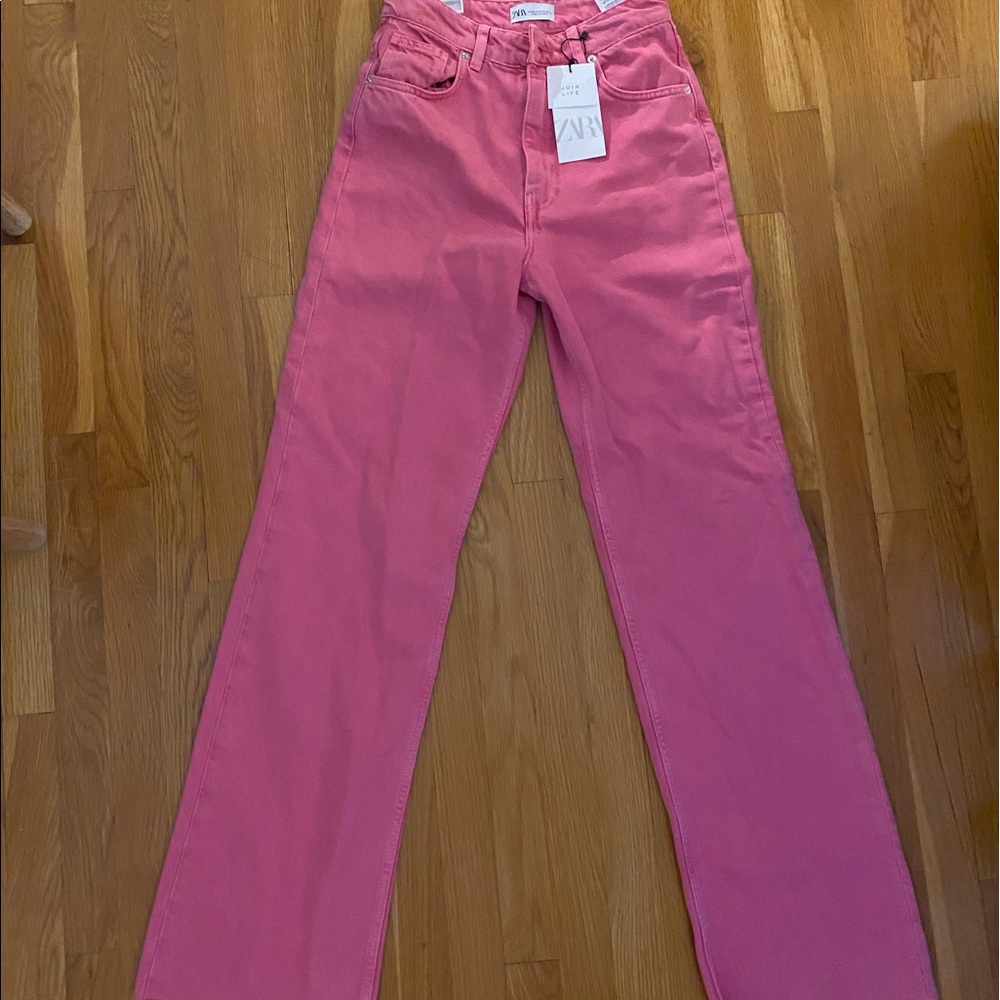 High wasted wide leg pink zara jeans women size 6